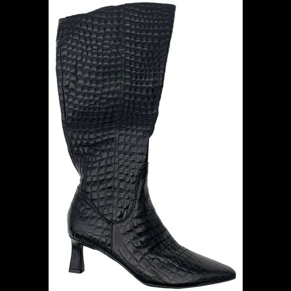 Naturalizer Women's Deesha Wide Calf Heeled Boot Black Leather - Medium - Picture 1 of 2